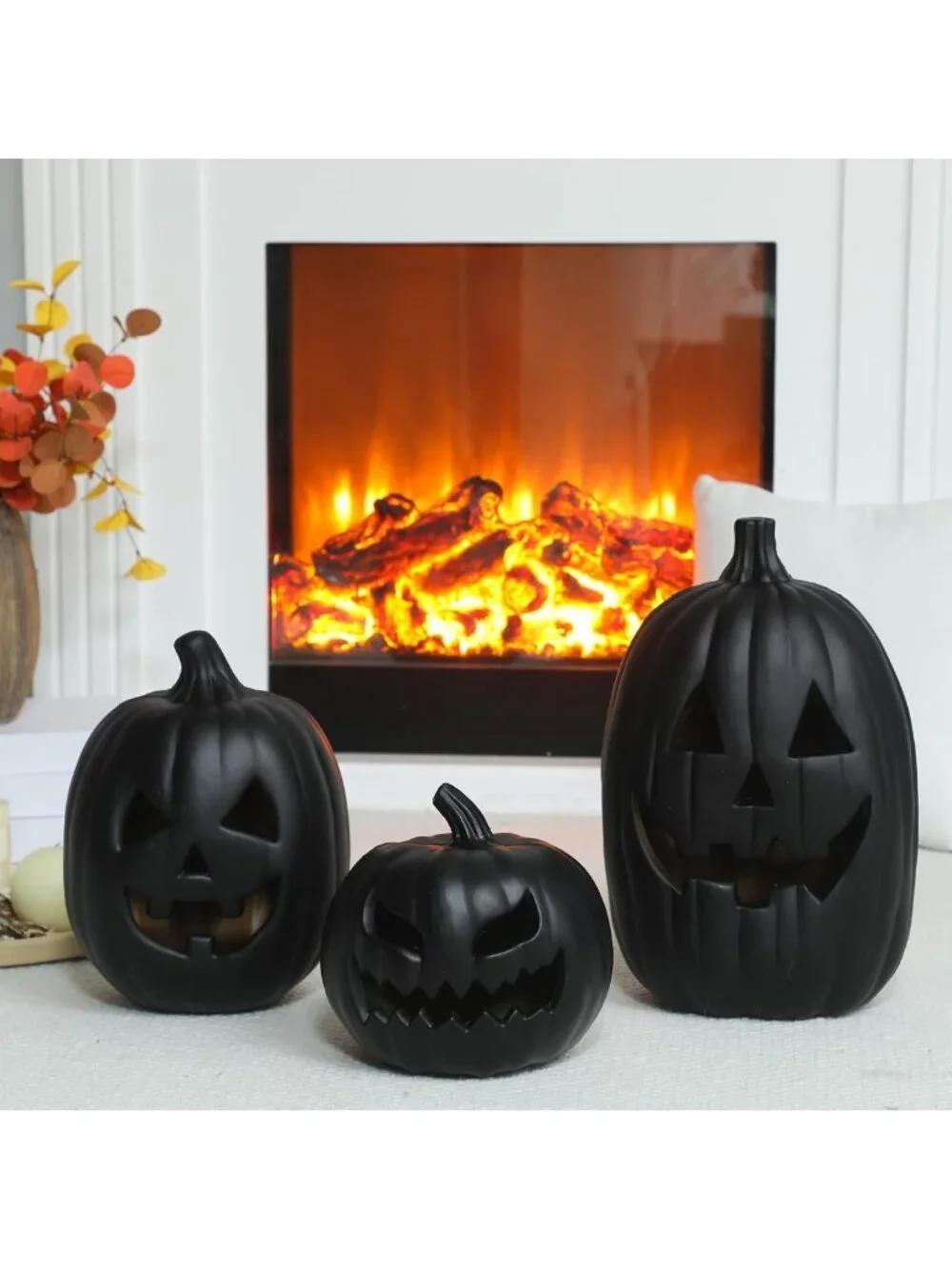 3 PCS Vintage Black Jack-o'-Lantern Decor - Halloween Pumpkin Lights for Indoor